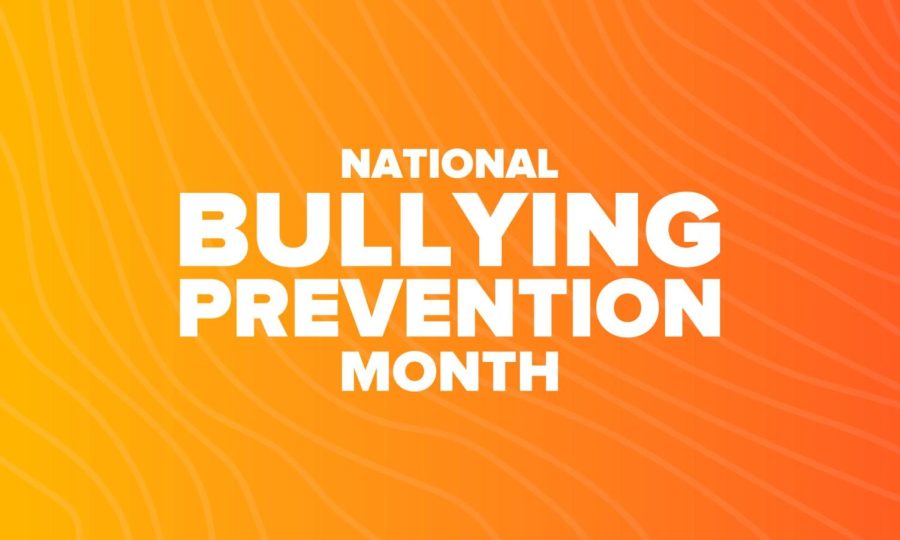 National Bullying Prevention Month. Stop bullying. Annual nationwide campaign to keep all youth safe from bullying. Orange color. Poster, card, banner, background. Vector illustration