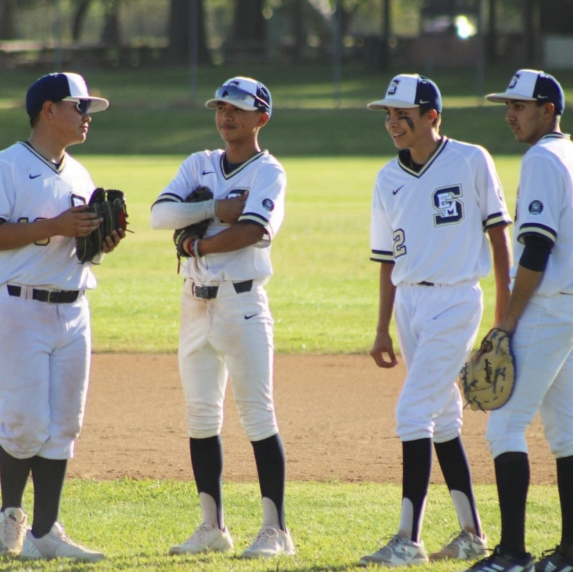 South+El+Monte+infielders+having+quick+meeting+during+pitching+change
